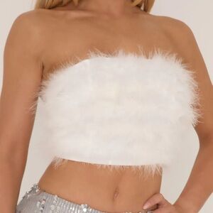 Amazon Bandeau Crop Top Fluffy Faux Fur White Fuzzy Size Small